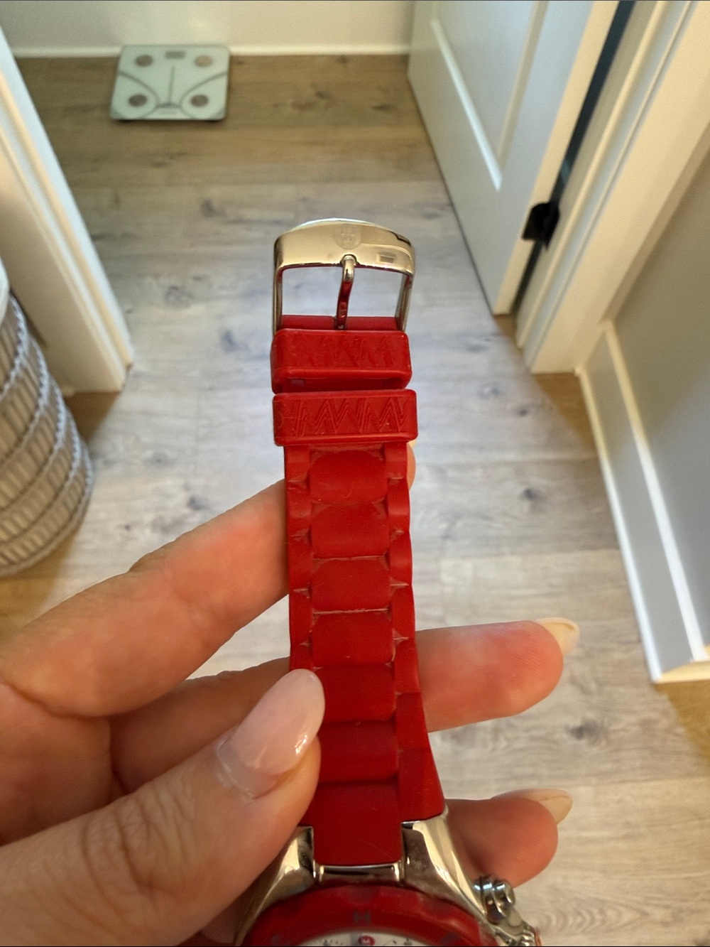 Michele Red Silicone Strap Watch with Polished Stainless Back - Picture 3 of 4